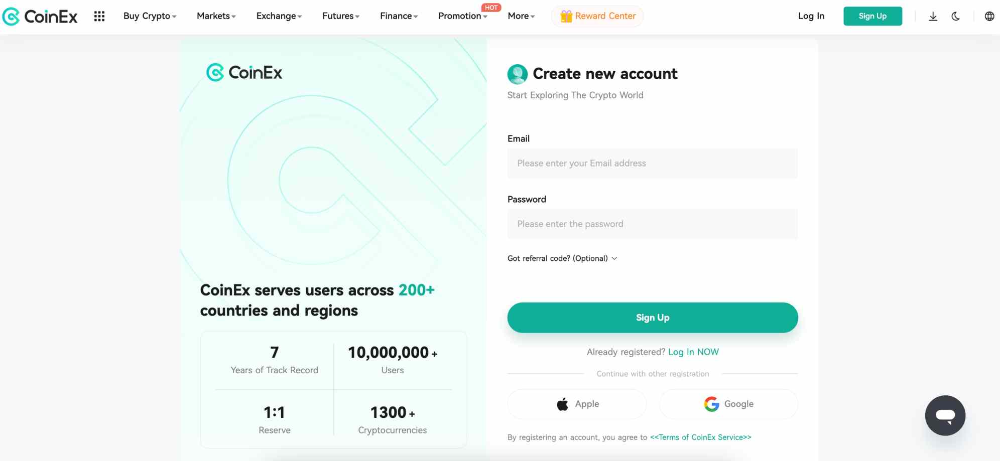 CoinEx open account