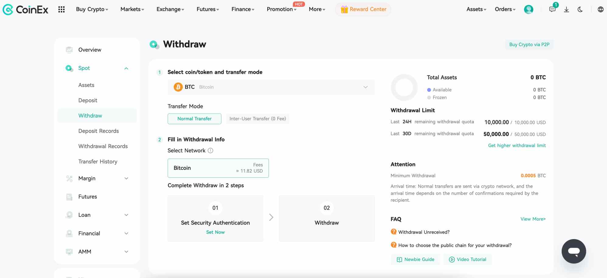CoinEx withdrawal time