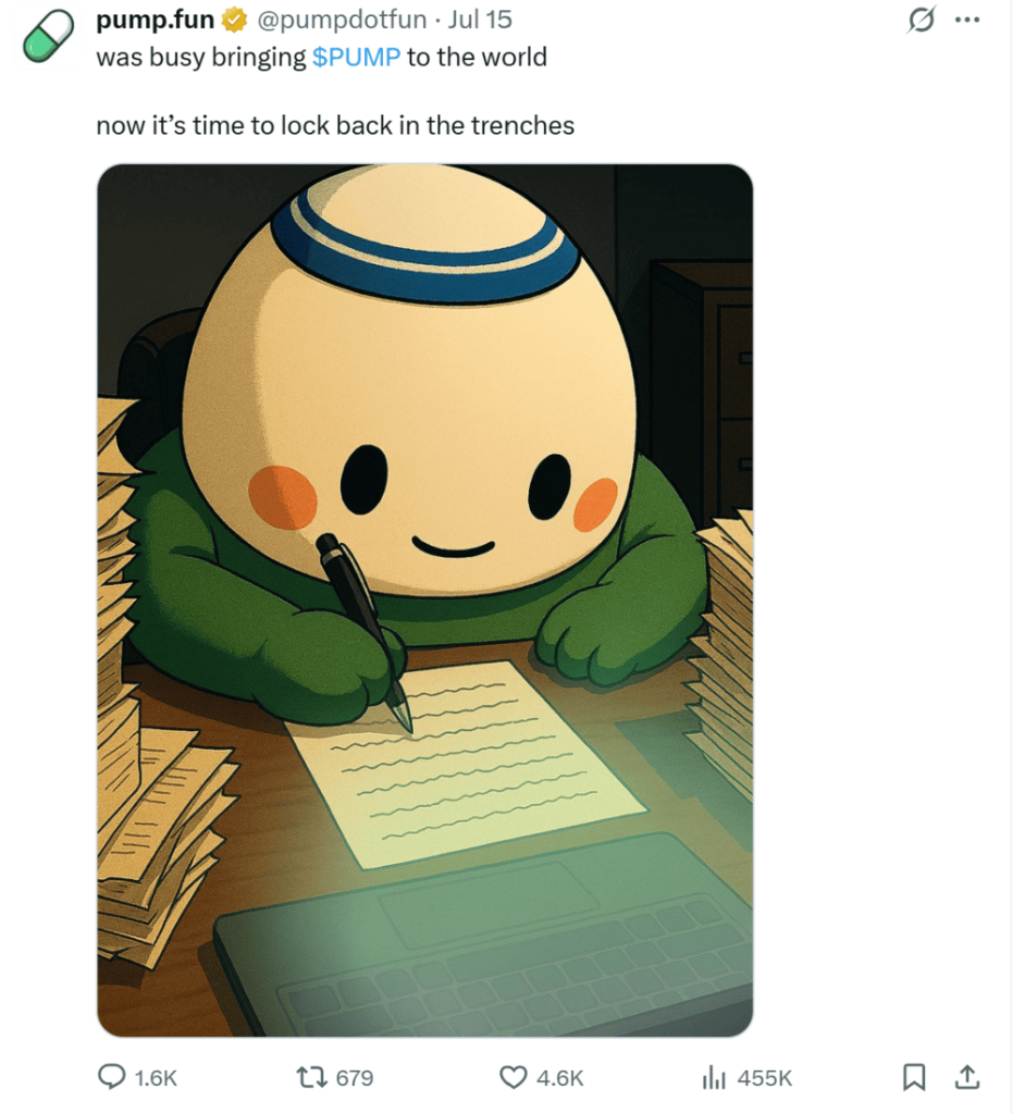 Pump.fun $PUMP Launch Meme Post on X