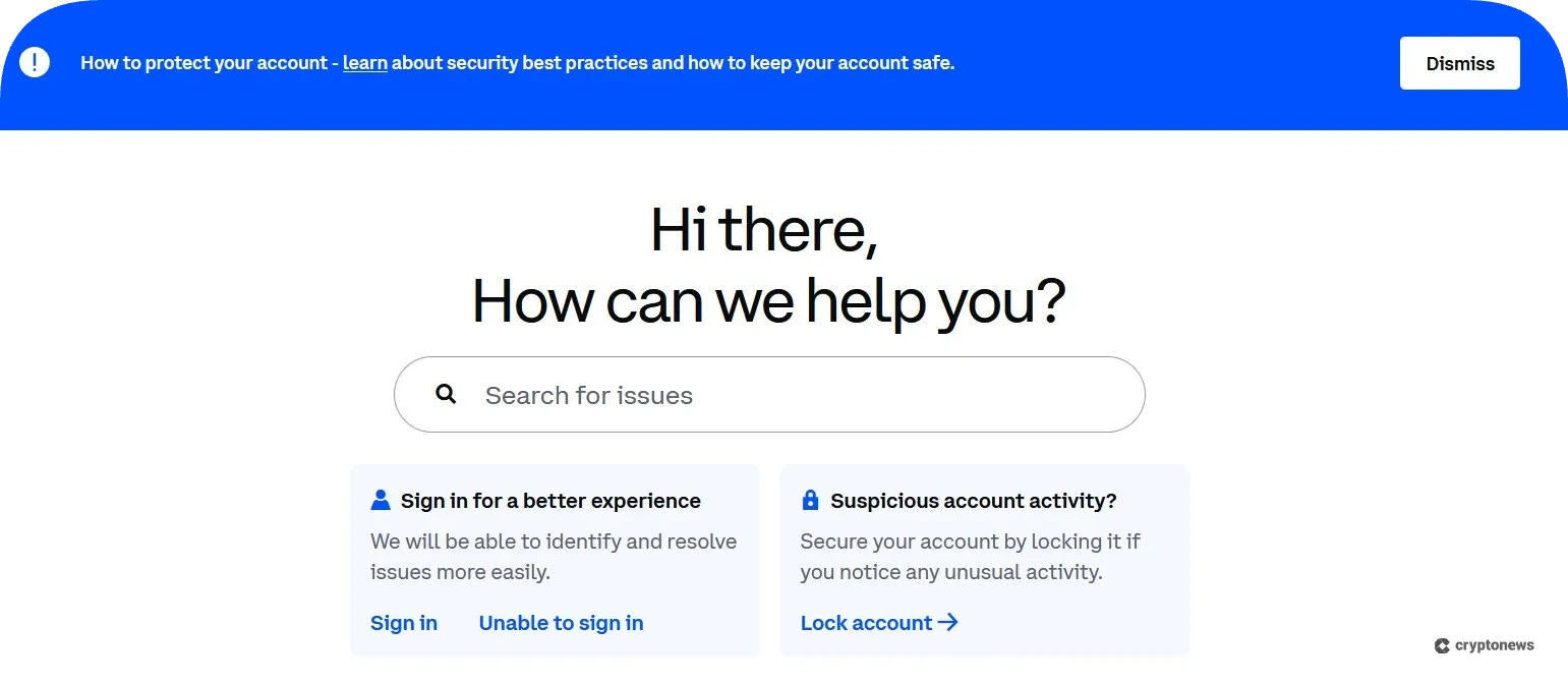 coinbases's help center page