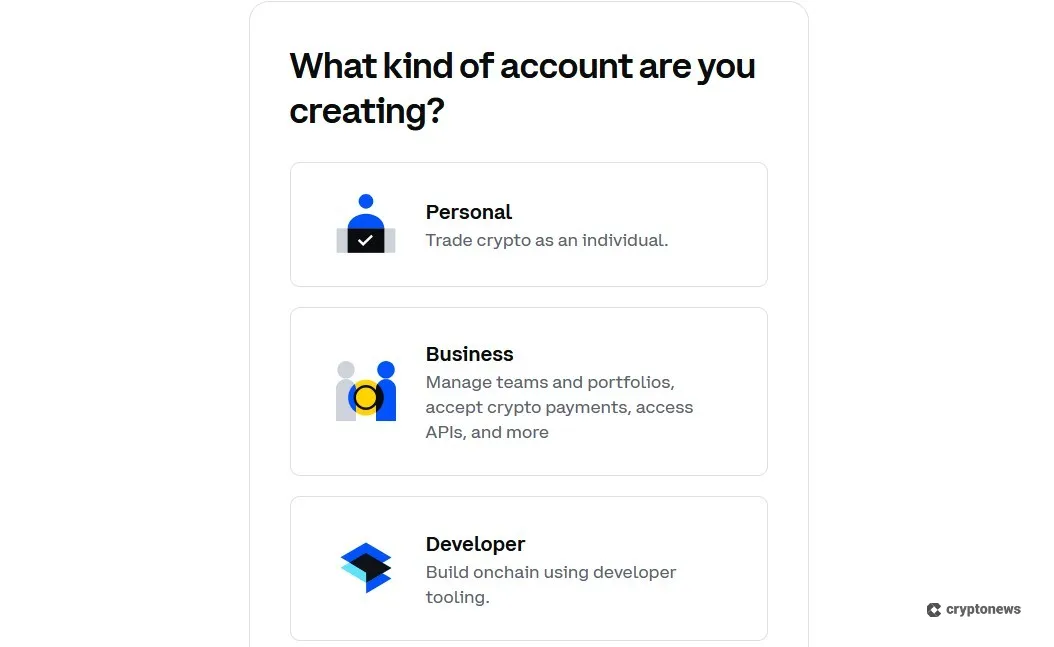 choose the kind of account you're creating on coinbase