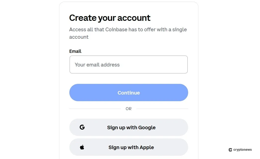 enter your email to create an account on coinbase