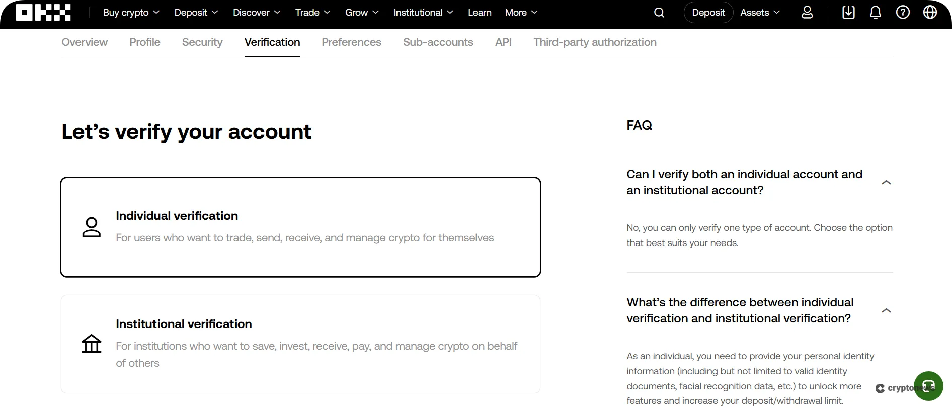 okx crypto exchange identity verification