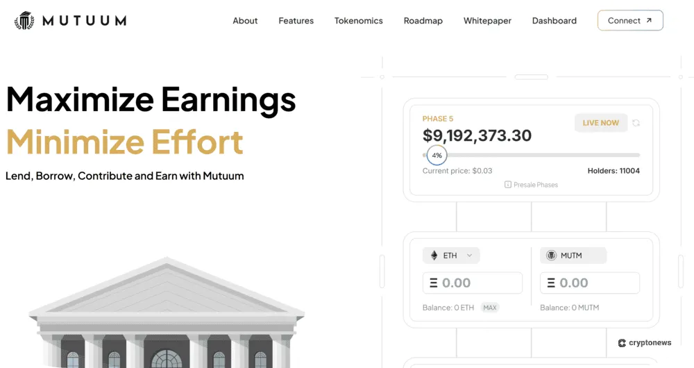 Mutuum MUTM Token Presale website and buying widget