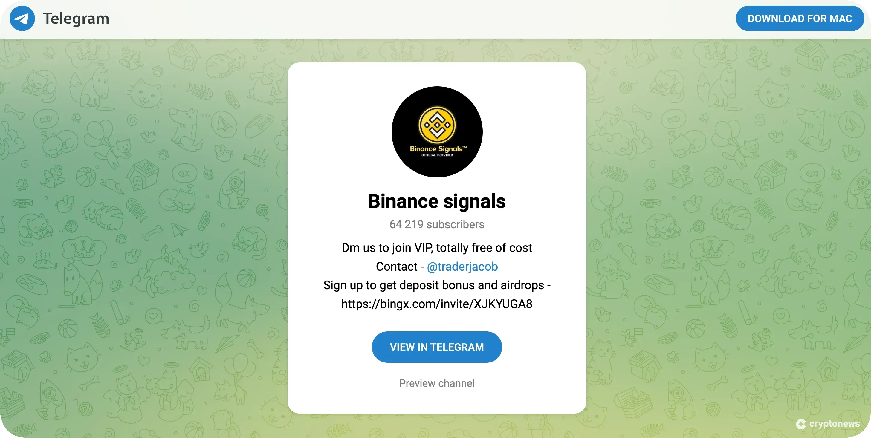 telegram channel of binance signals