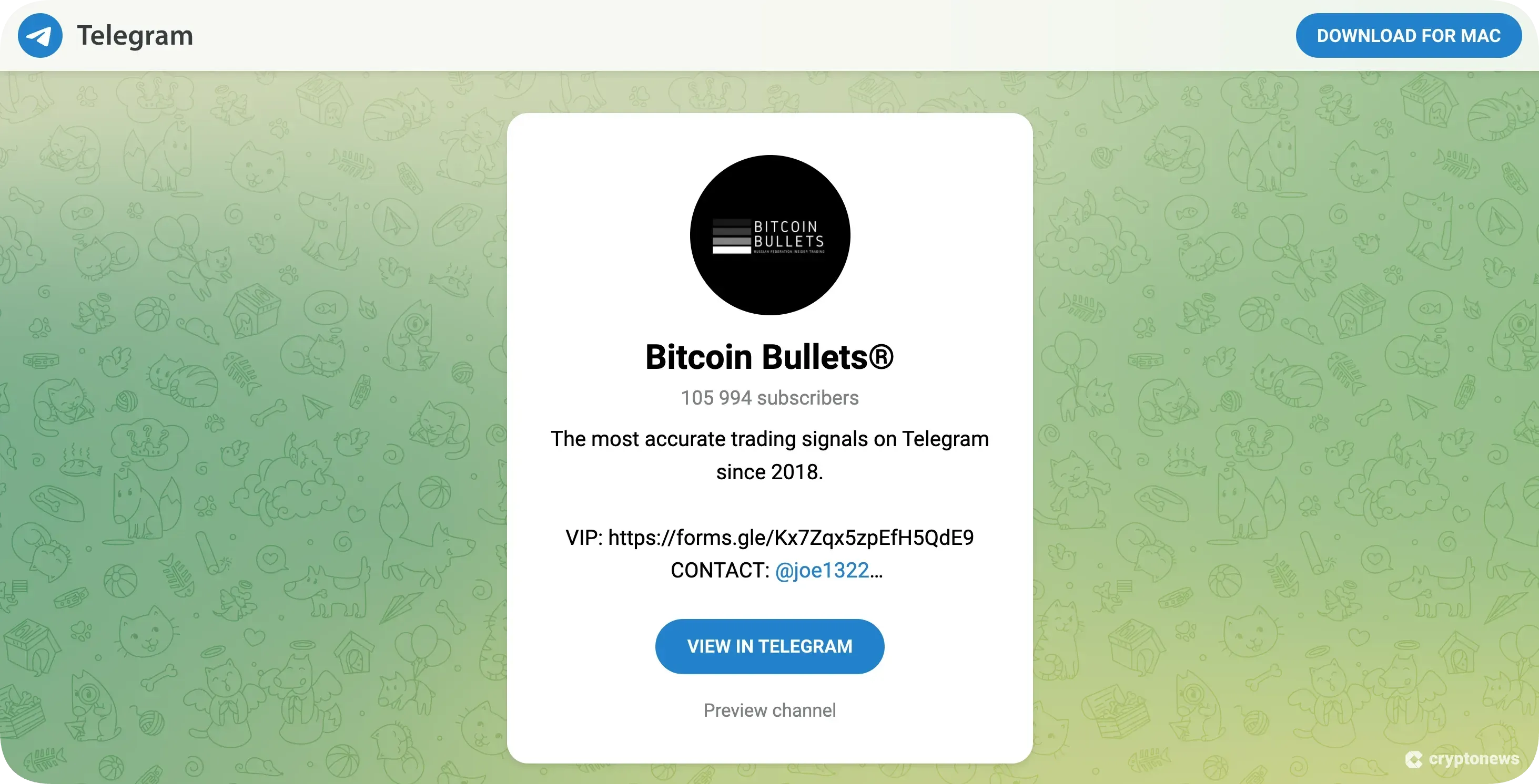 telegram channel of bitcoin bullets
