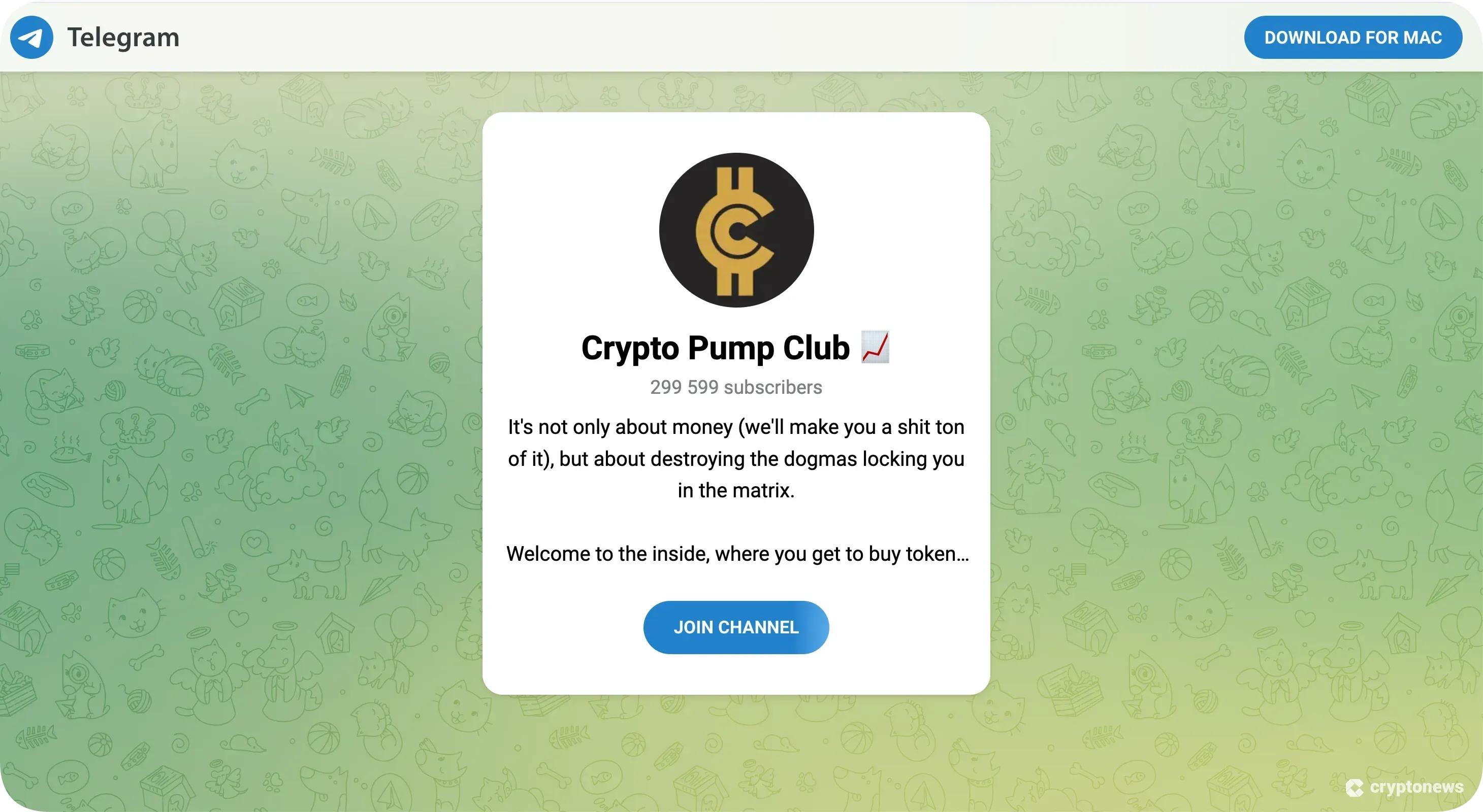 telegram channel of crypto pump club