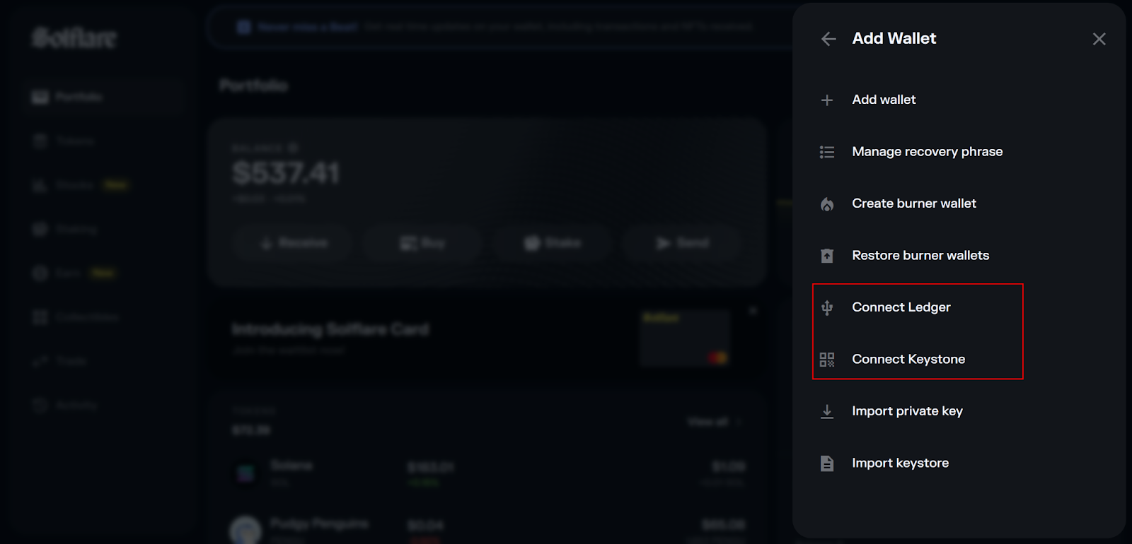 solflare hardware wallet support
