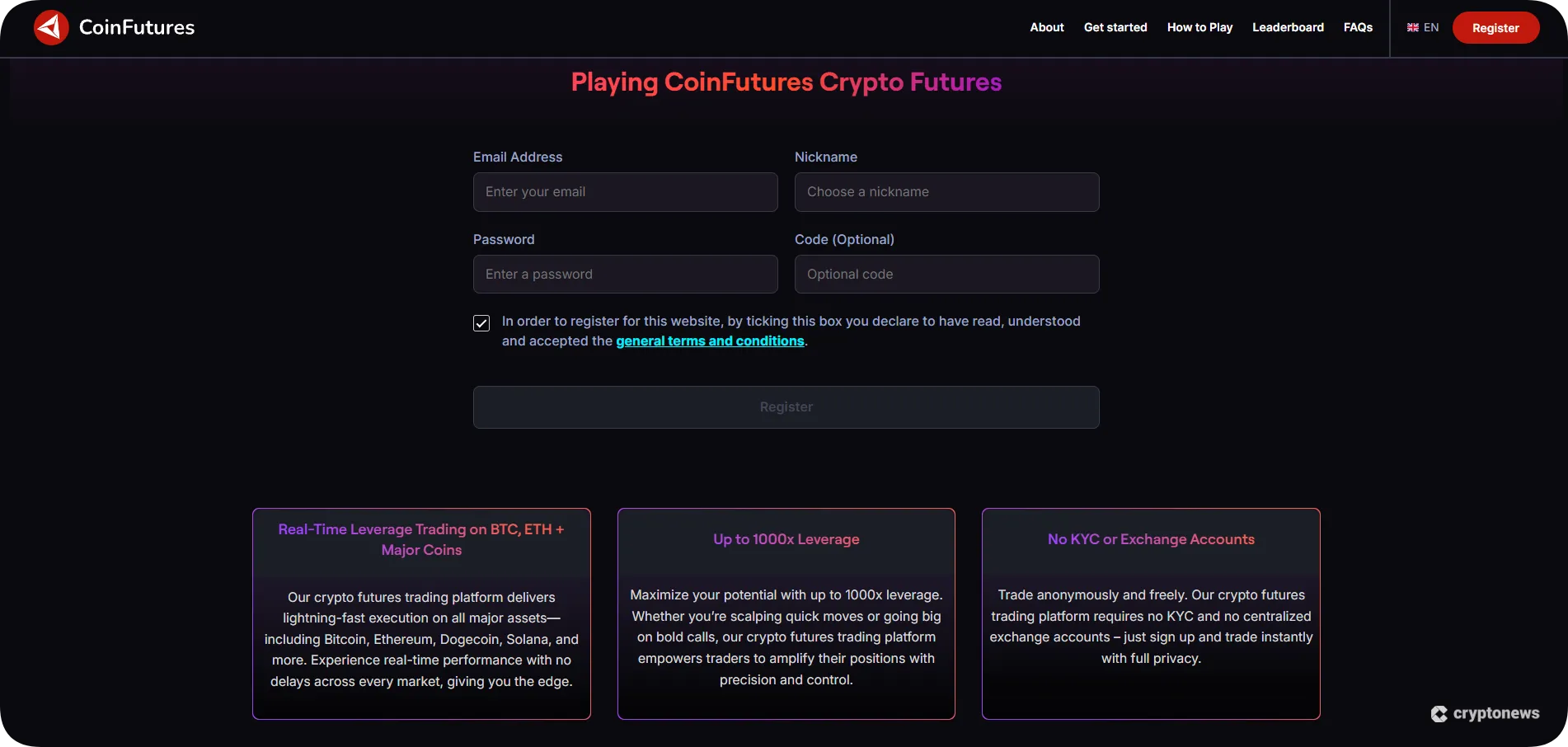 coinfutures open an account