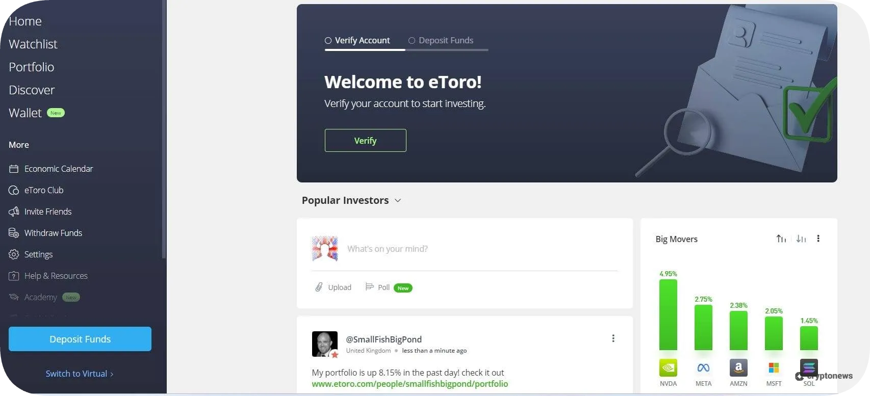 eToro deposit