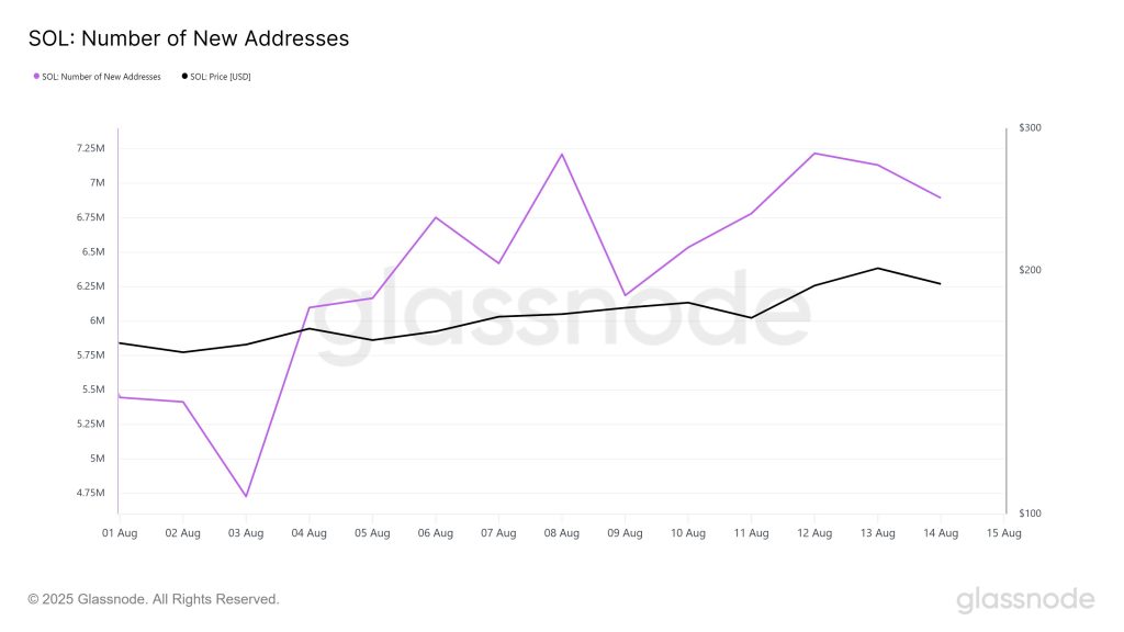 Number of new Solana addresses. Source: Glassnode.