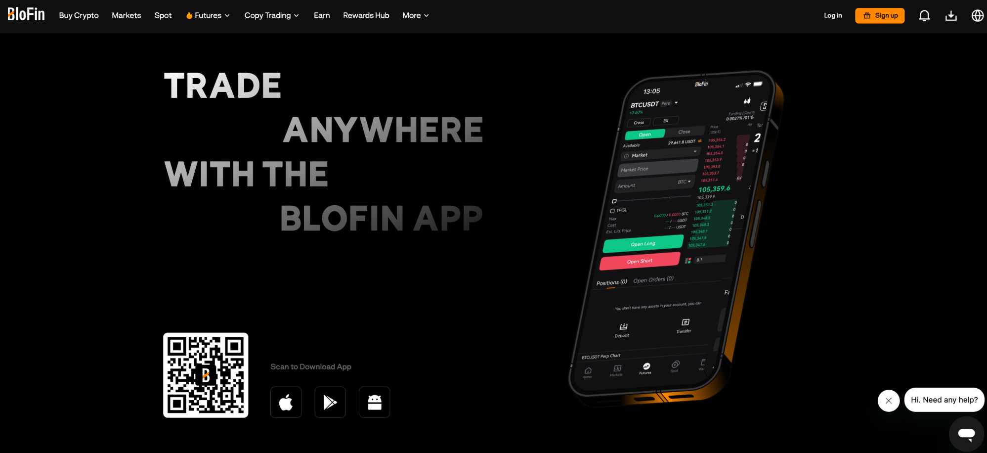 BloFin mobile app for 100x leverage trading