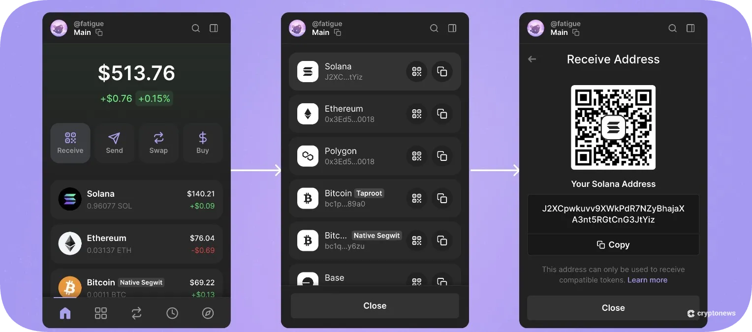 receiving crypto through phantom