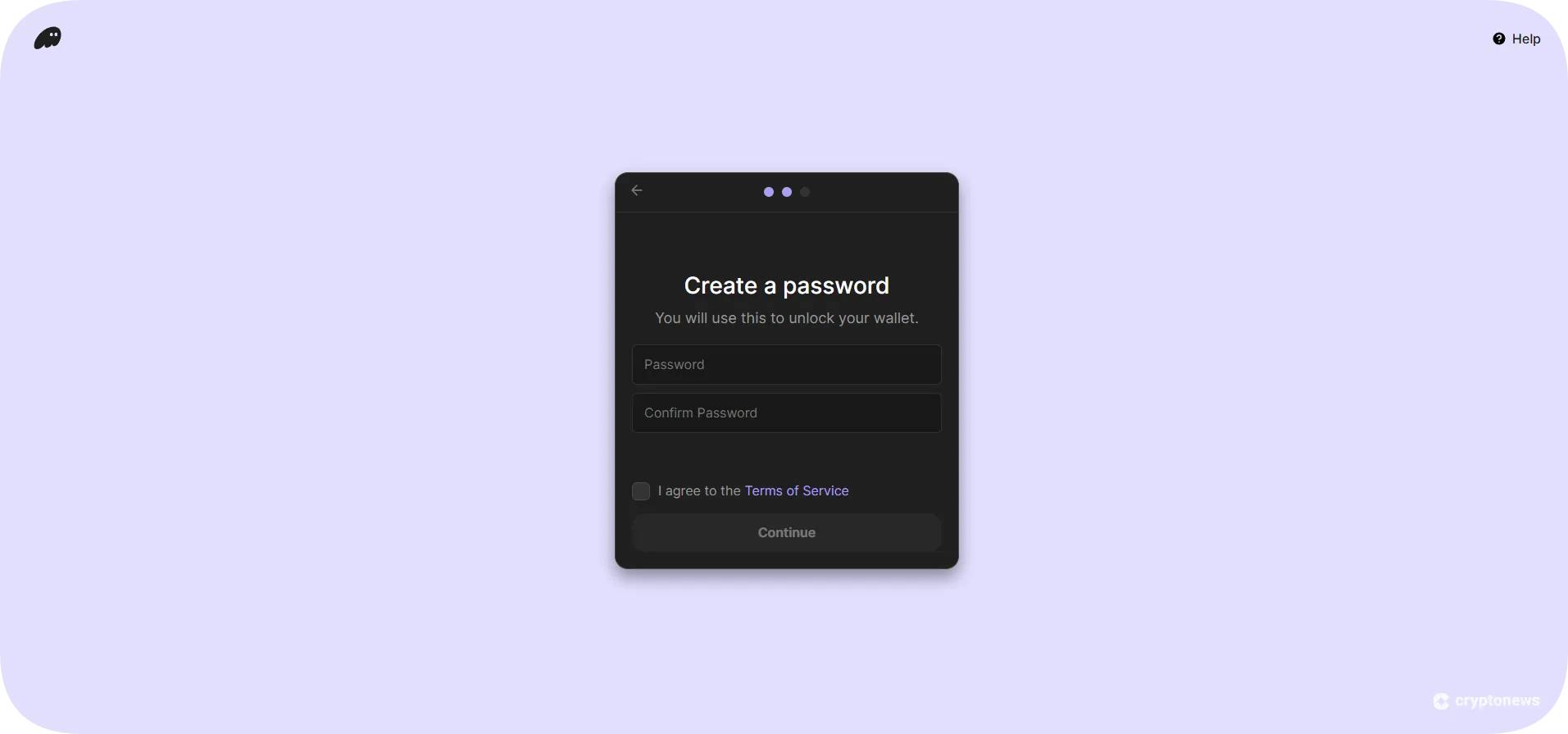 third step to use phantom wallet is to create a username and password