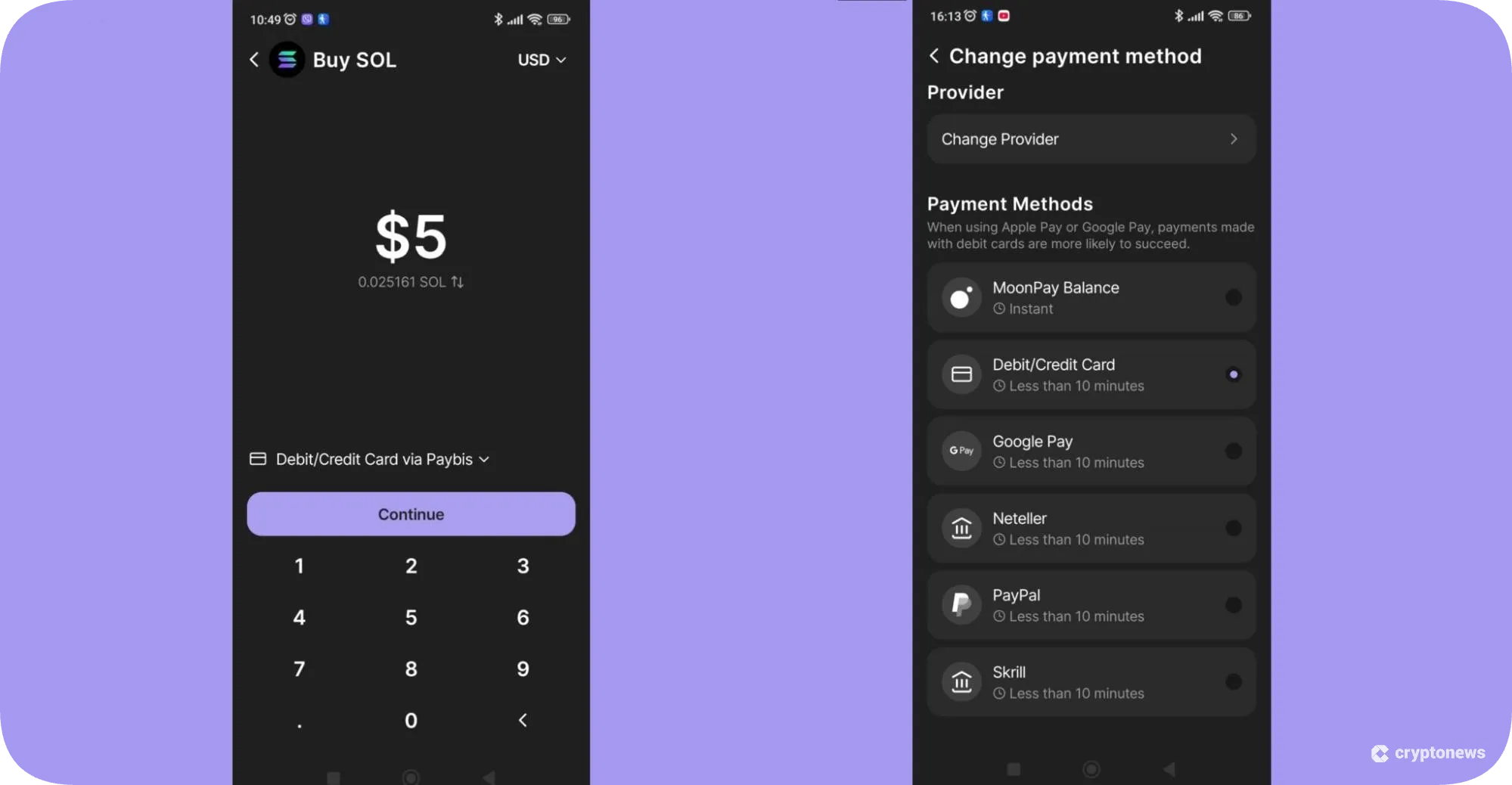 payment methods that are supported on phantom wallet