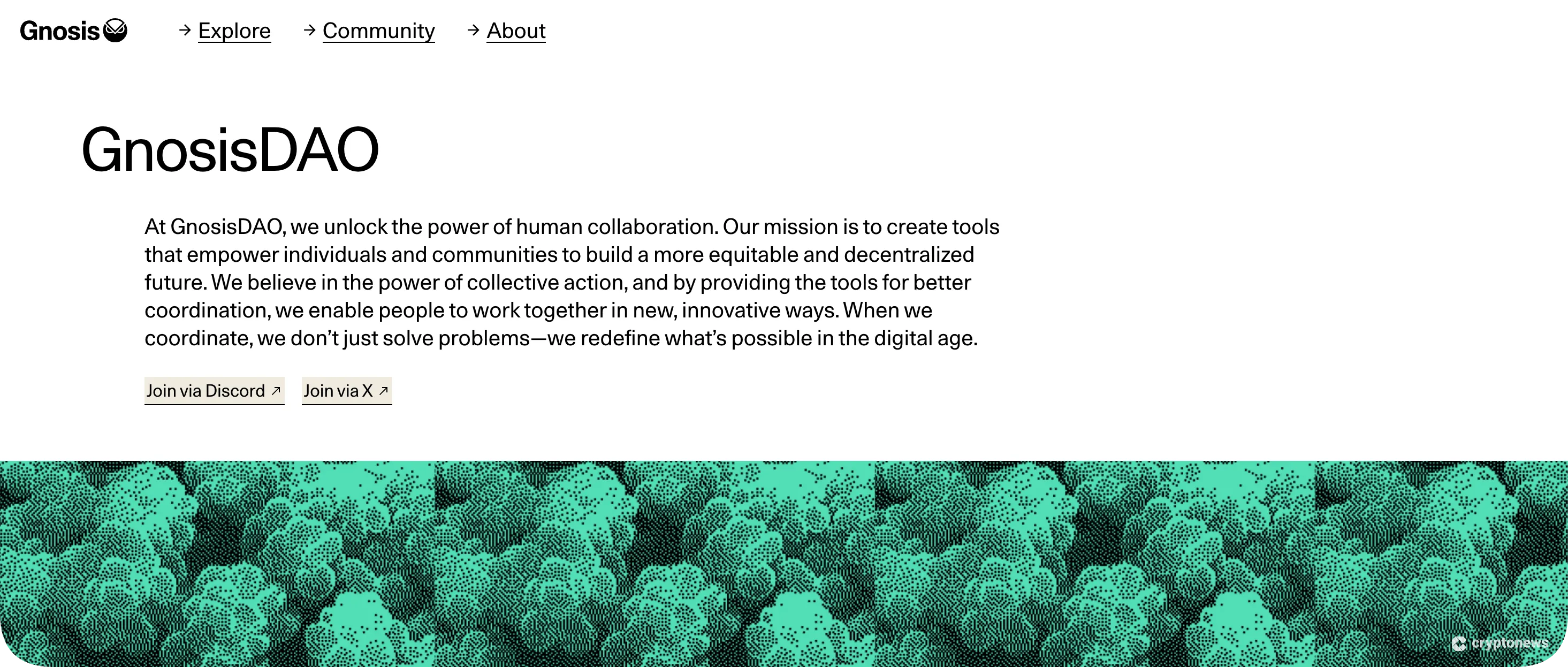 GnosisDAO homepage highlighting collaborative governance mission and community join buttons