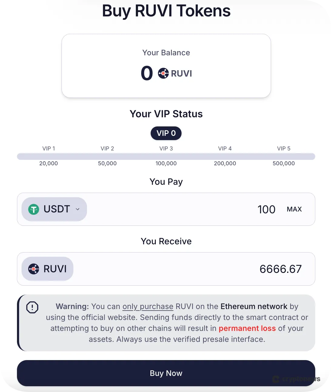 purchasing ruvi tokens once your wallet is connected
