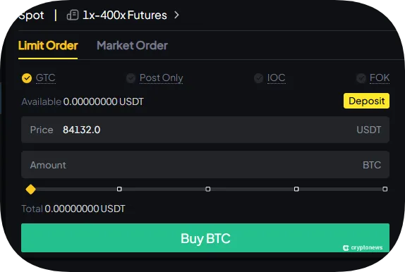 second step to trade with weex is to deposit your funds