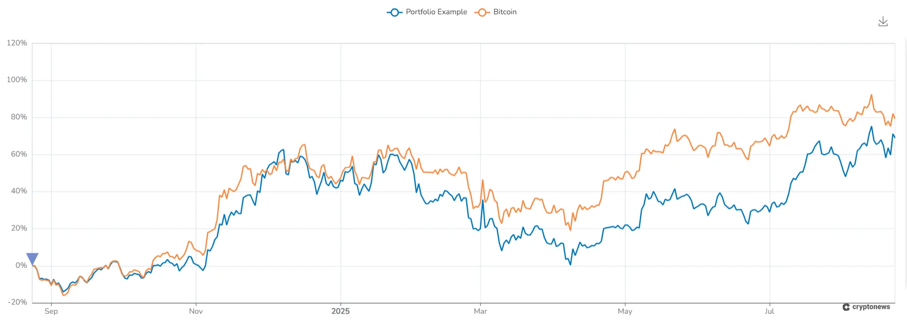performance comparison between bitocin and the diversified portfolio