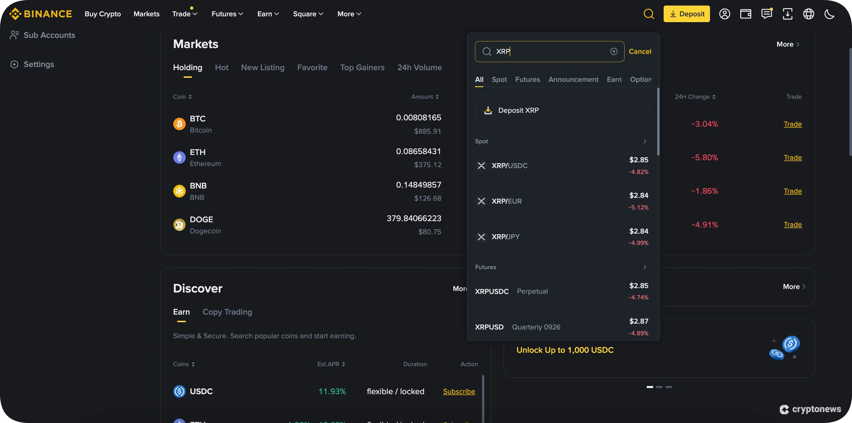 the fourth step to buy xrp is to search for xrp on binance