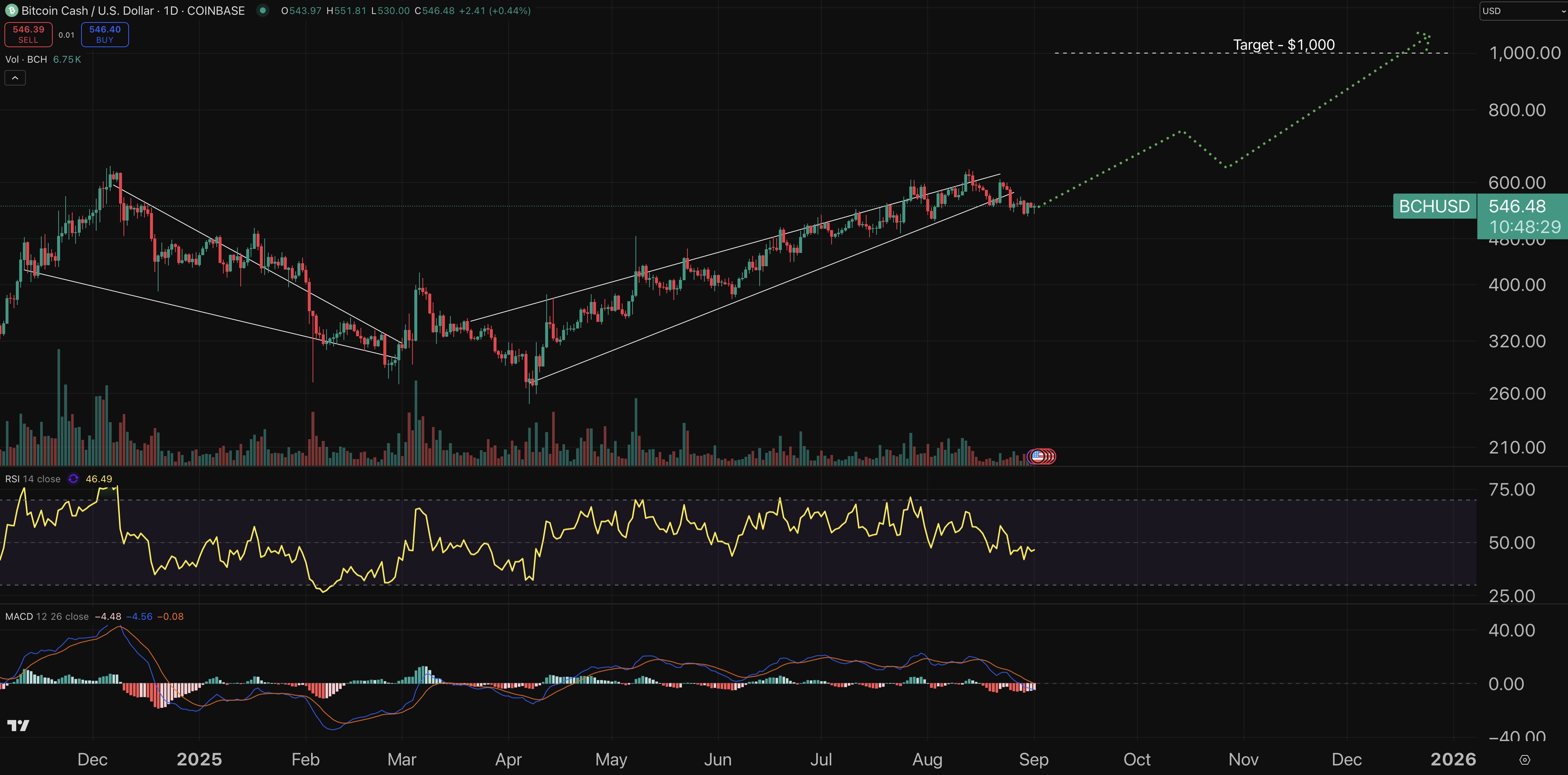 Bitcoin Cash price prediction chart.