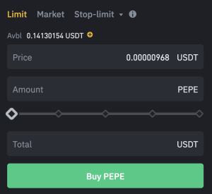 how to buy pepe binance limit order