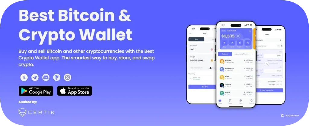 Banner showing Best Crypto Wallet app on smartphones