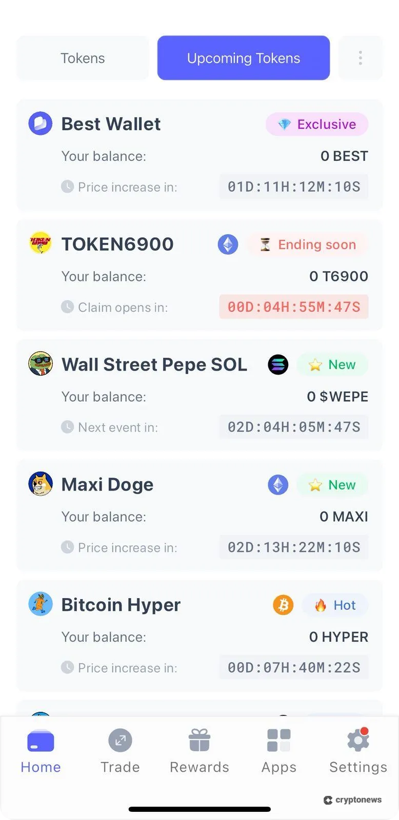 upcoming tokens on best wallet