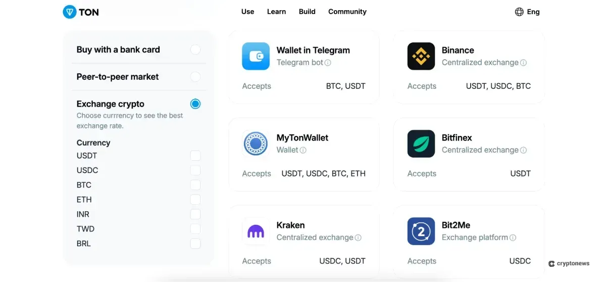 an exchange listing toncoin