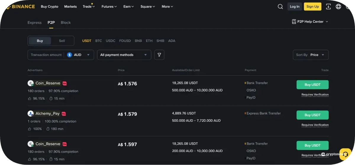 peer to peer payments on binance