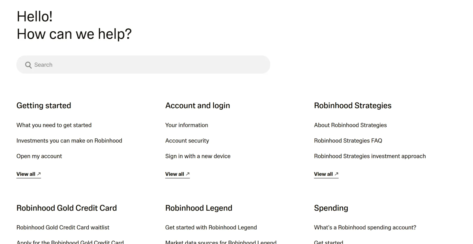 help center of robinhood