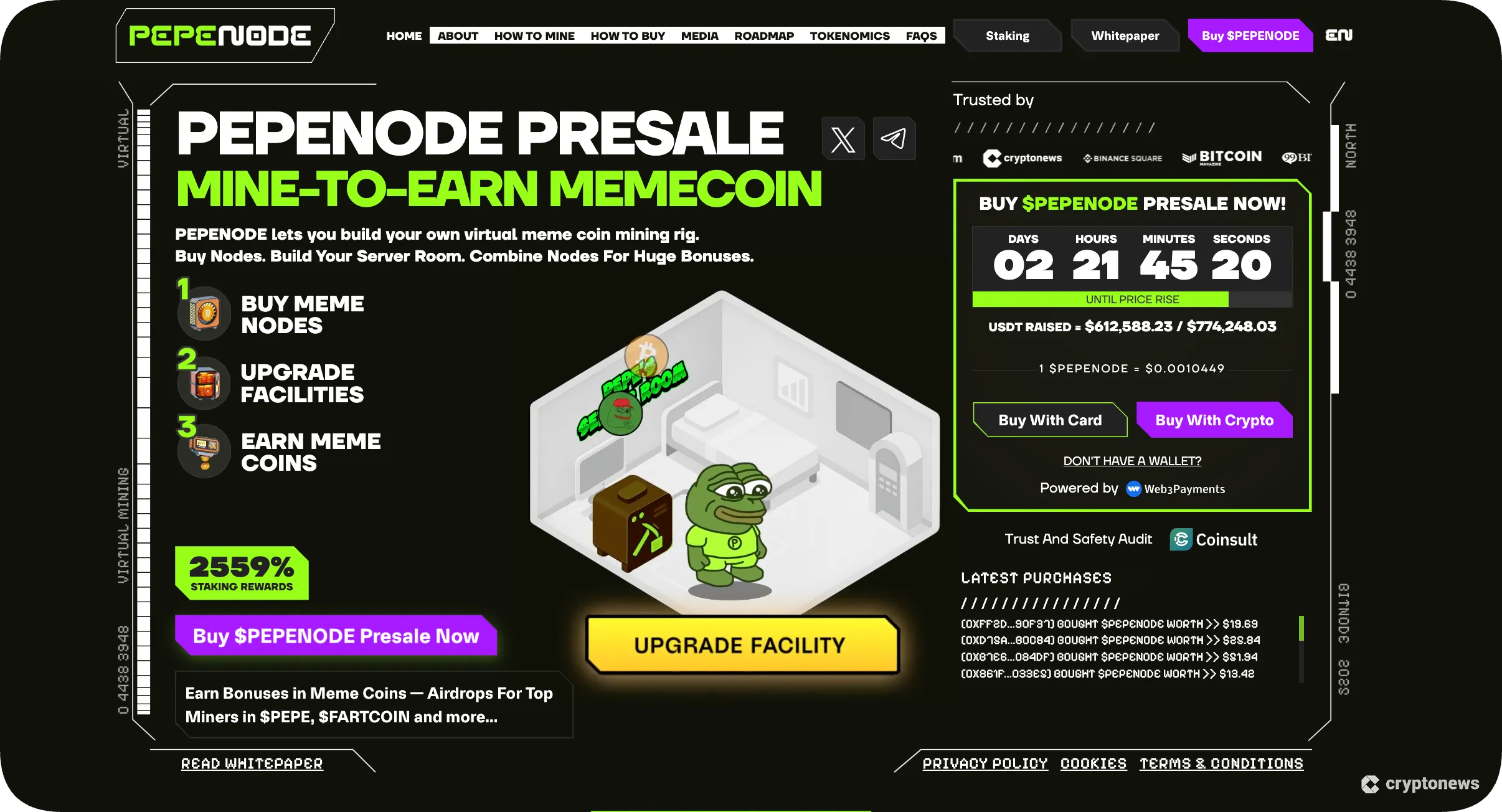 PEPENODE Gamified Mine-to-Earn high risk high reward crypto coin