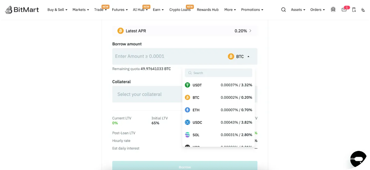 bitmart crypto loans