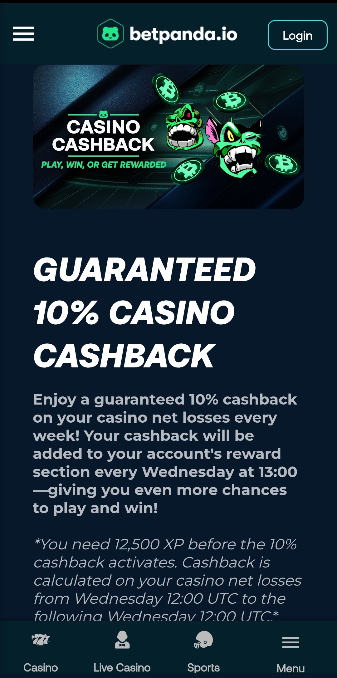cashback bonus at betpanda