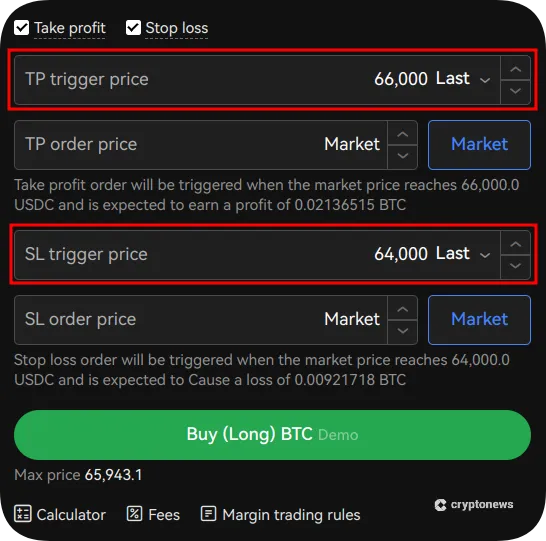 crypto leverage trading set stop loss and trake profit orders