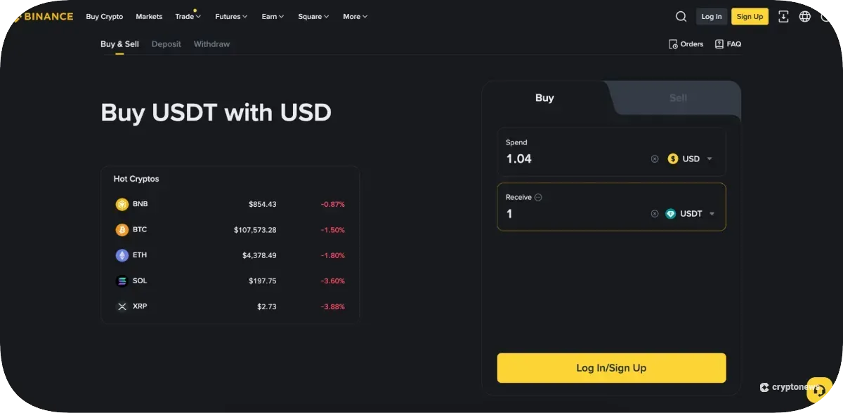 deposit funds on binance