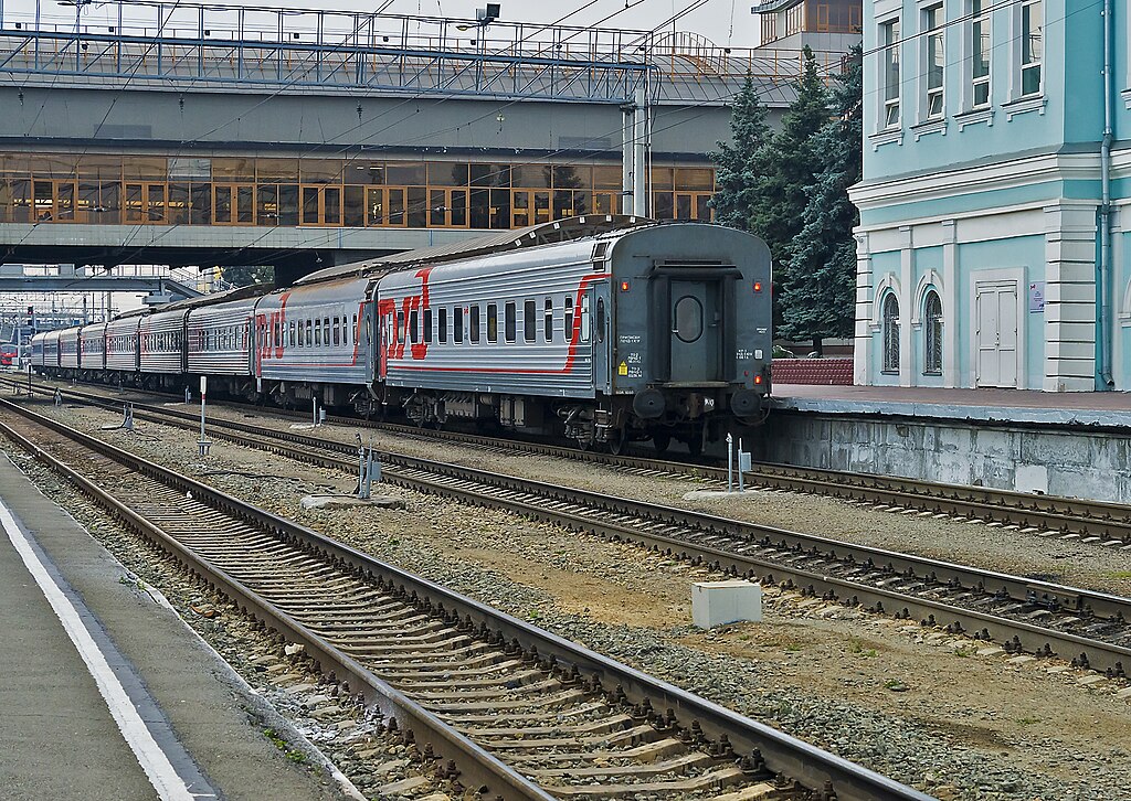A Russian Railways train in Chelyabinsk, Russia.