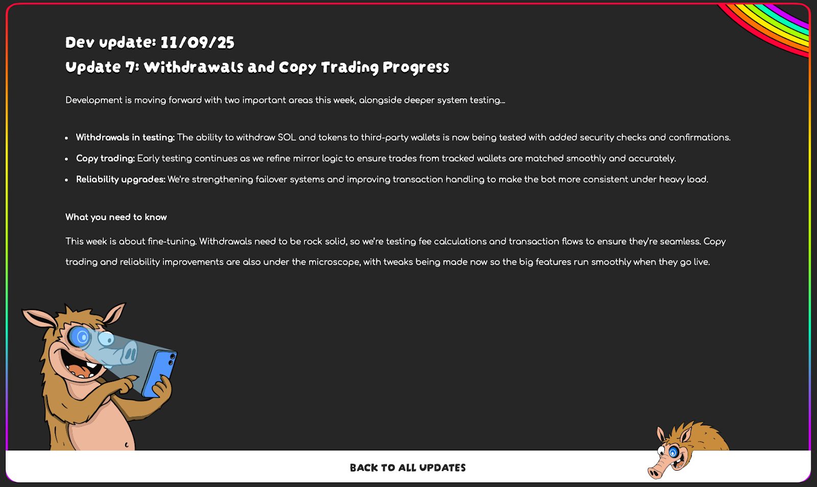 Snorter juga mengimplementasikan peningkatan reliabilitas, termasuk penguatan sistem failover dan perbaikan dalam proses penanganan transaksi. Hal ini ditujukan agar performa bot tetap stabil, bahkan saat volume transaksi sedang tinggi.