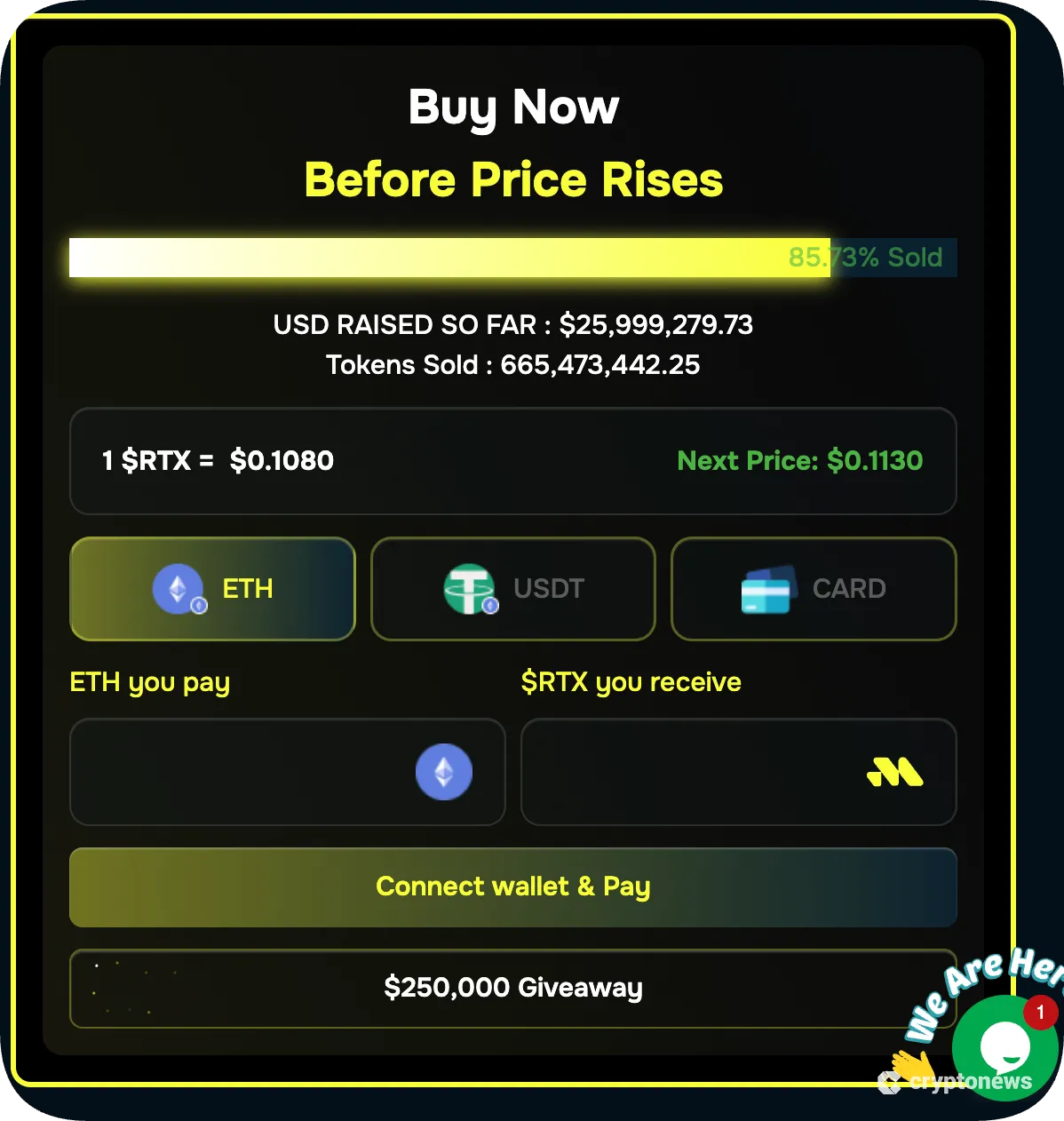 widget on remittix website to buy rtx token