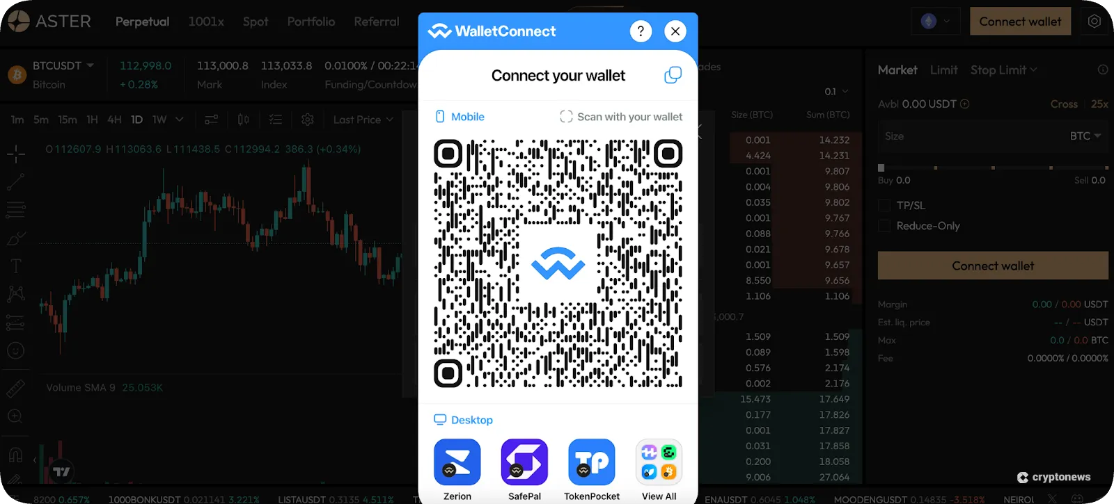 Connect Wallet to the Aster DEX