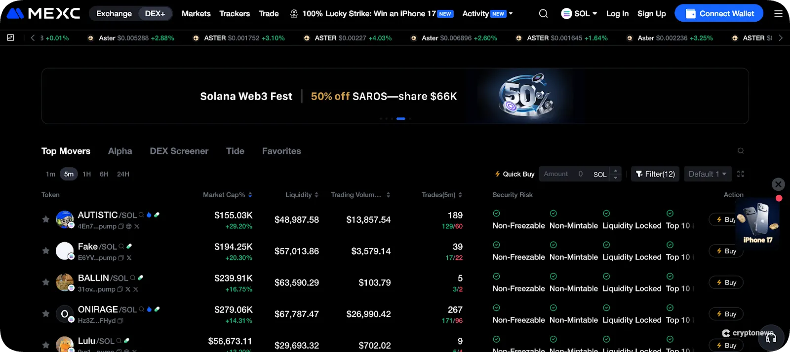 MEXC DEX+ is a great alternative to aster