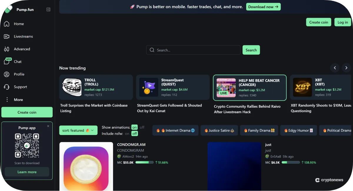 pump.fun is a good meme coin trading platform