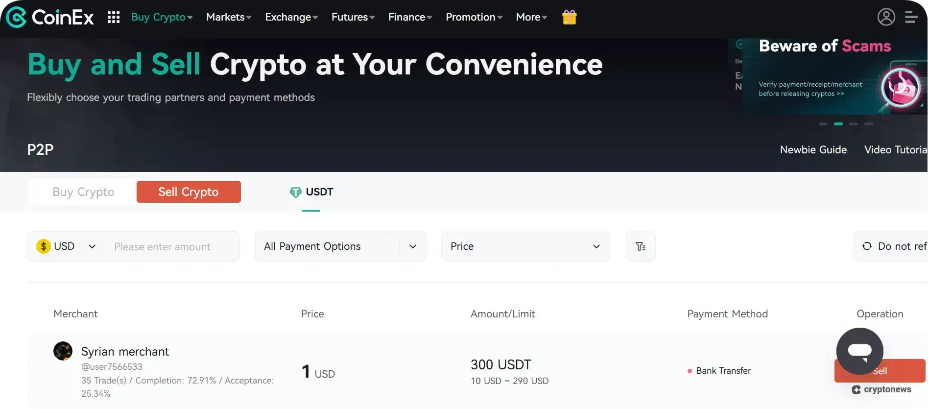 coinex p2p crypto platform