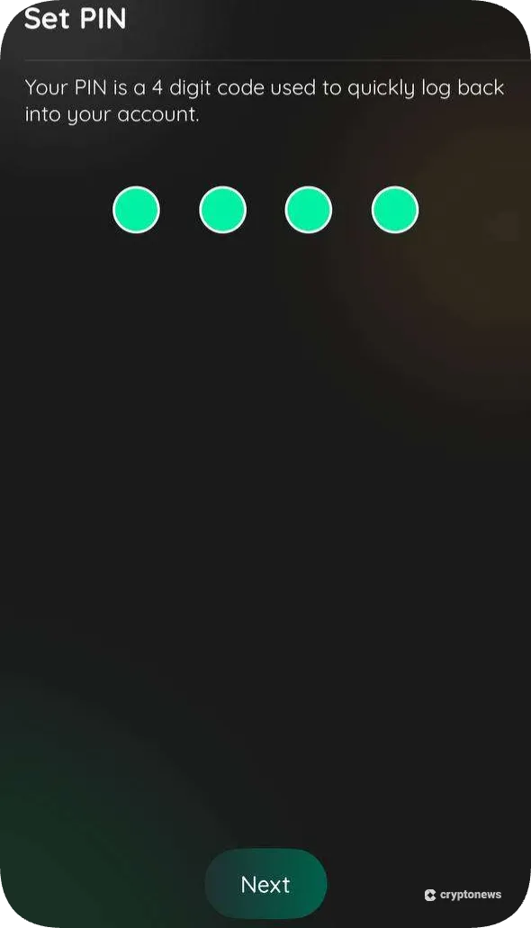 Enter a PIN on edge wallet