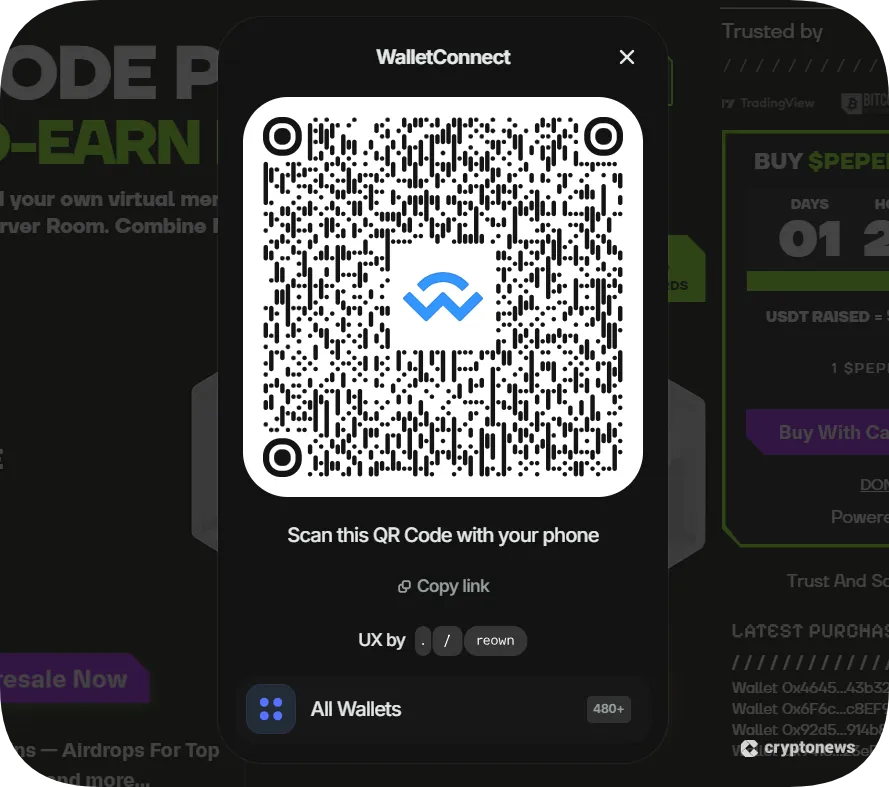 WalletConnect QR code popup for connecting crypto wallets