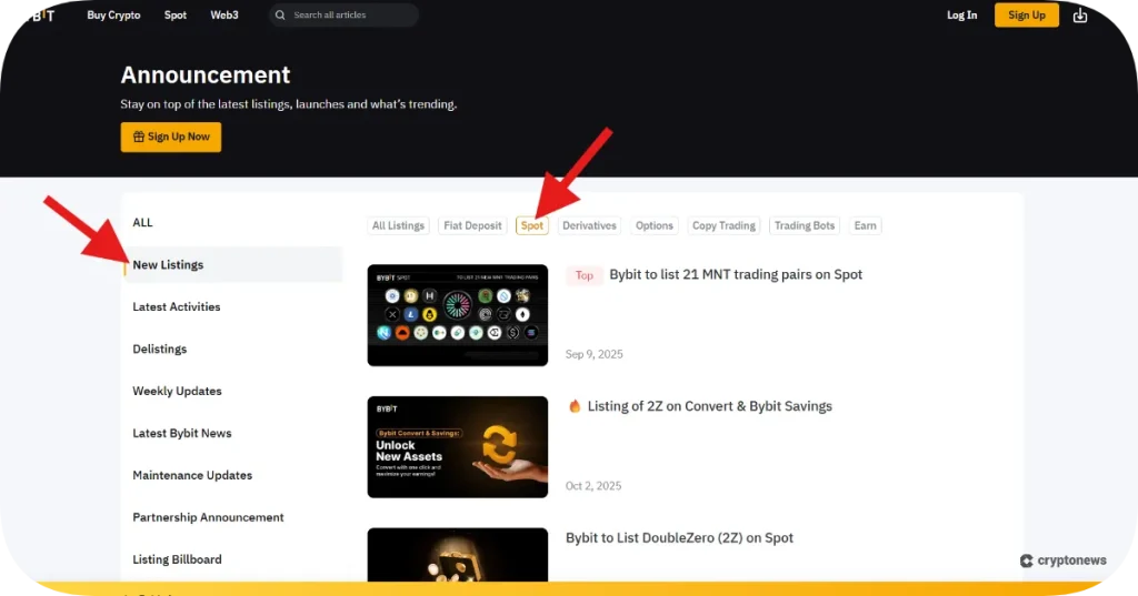 new bybit listings page