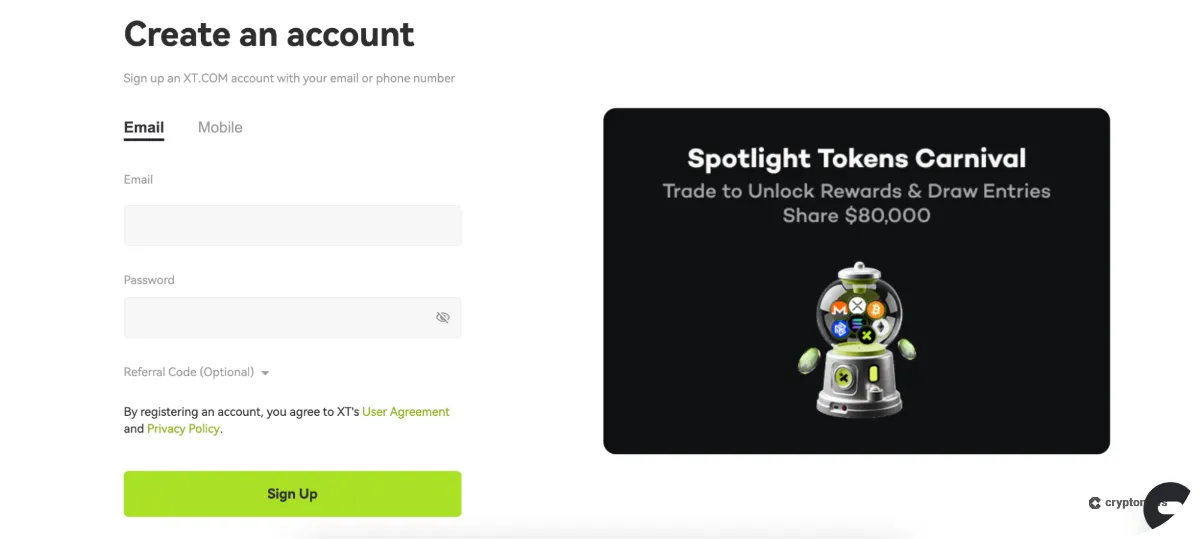 Open an XT Exchange Account