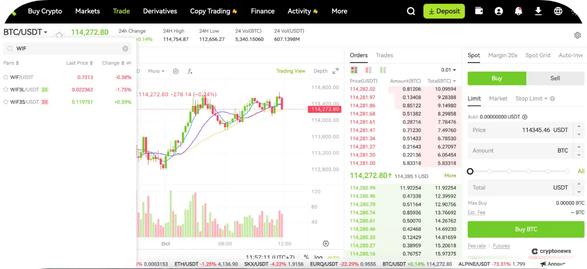 Choose a Trading Market on xt exchange
