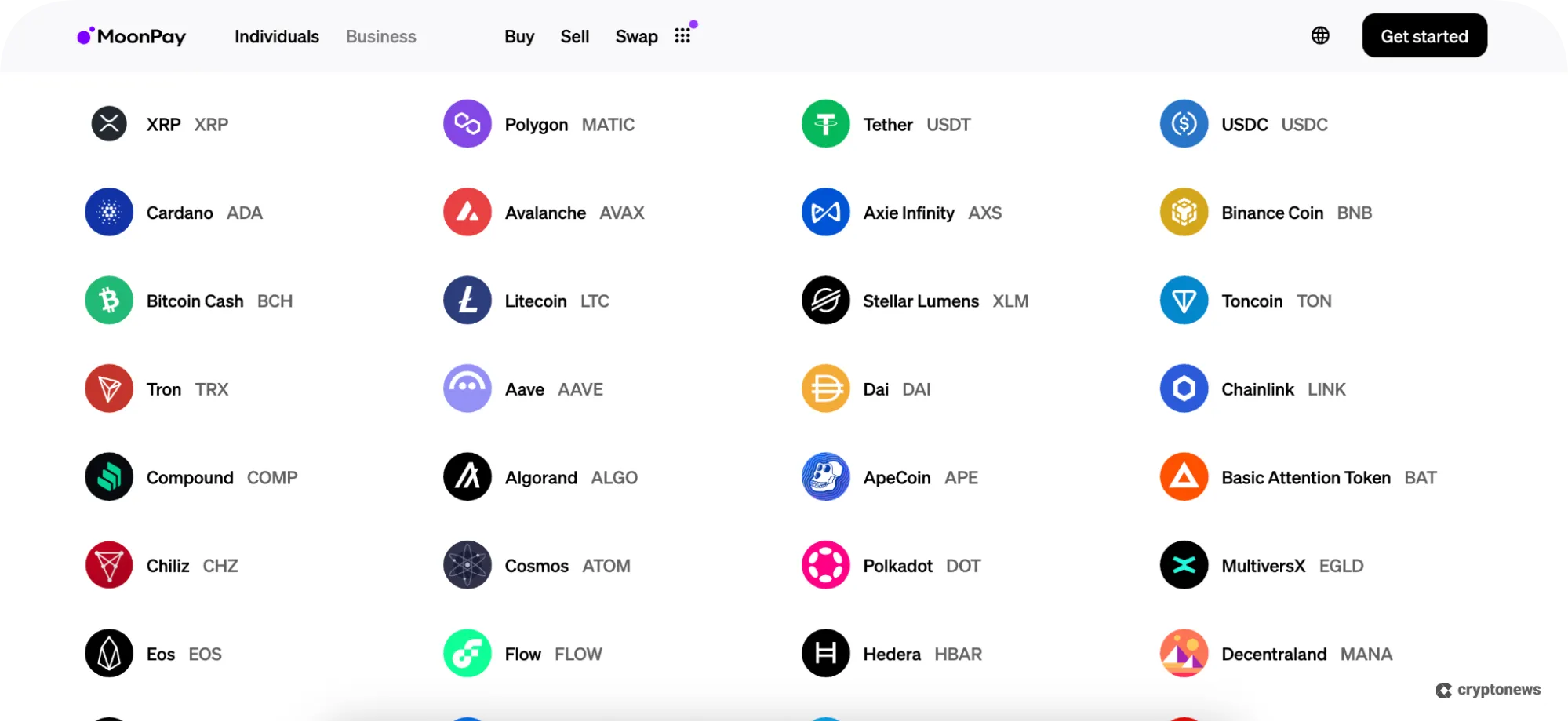 MoonPay Supported Coins and Trading Pairs