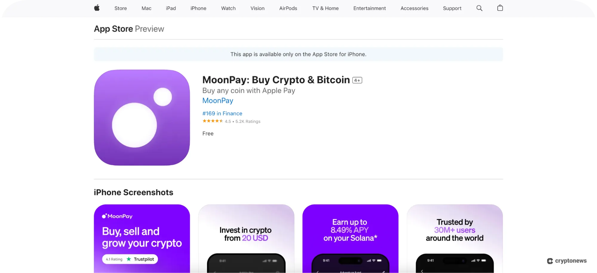 MoonPay Customer Support and User Reviews on apple store